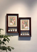 Kamdhenu Krupa | Hand-Painted Pichwai Teak Wood Wall Frame with Brass Bells - Beige