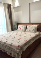 Tulip Hand Block Printed Soft Jute Bedsheet Set
