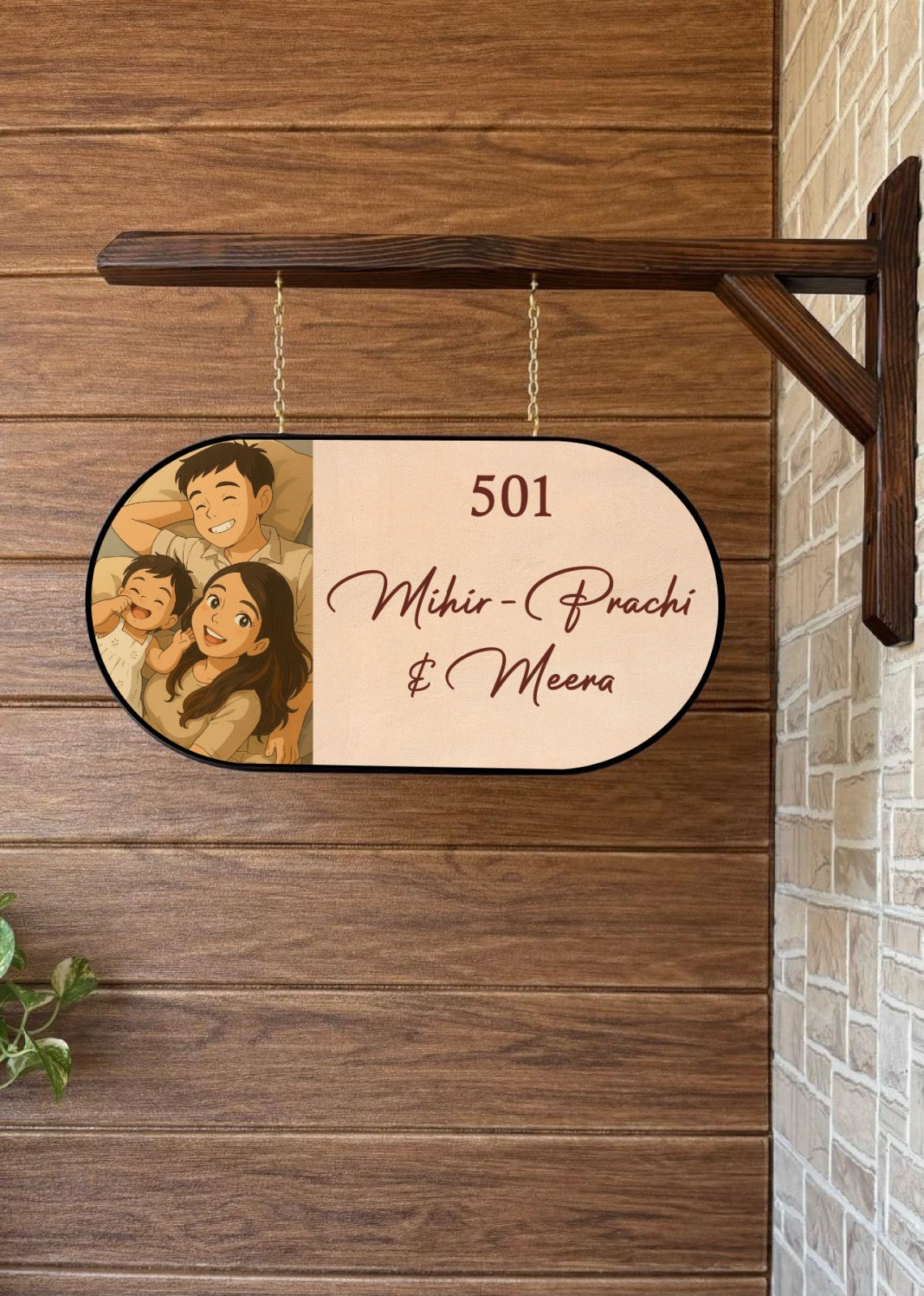 My Happy Home – Ghibli Art Insprired Name Plate with Wooden Bracket - Decor By The Way