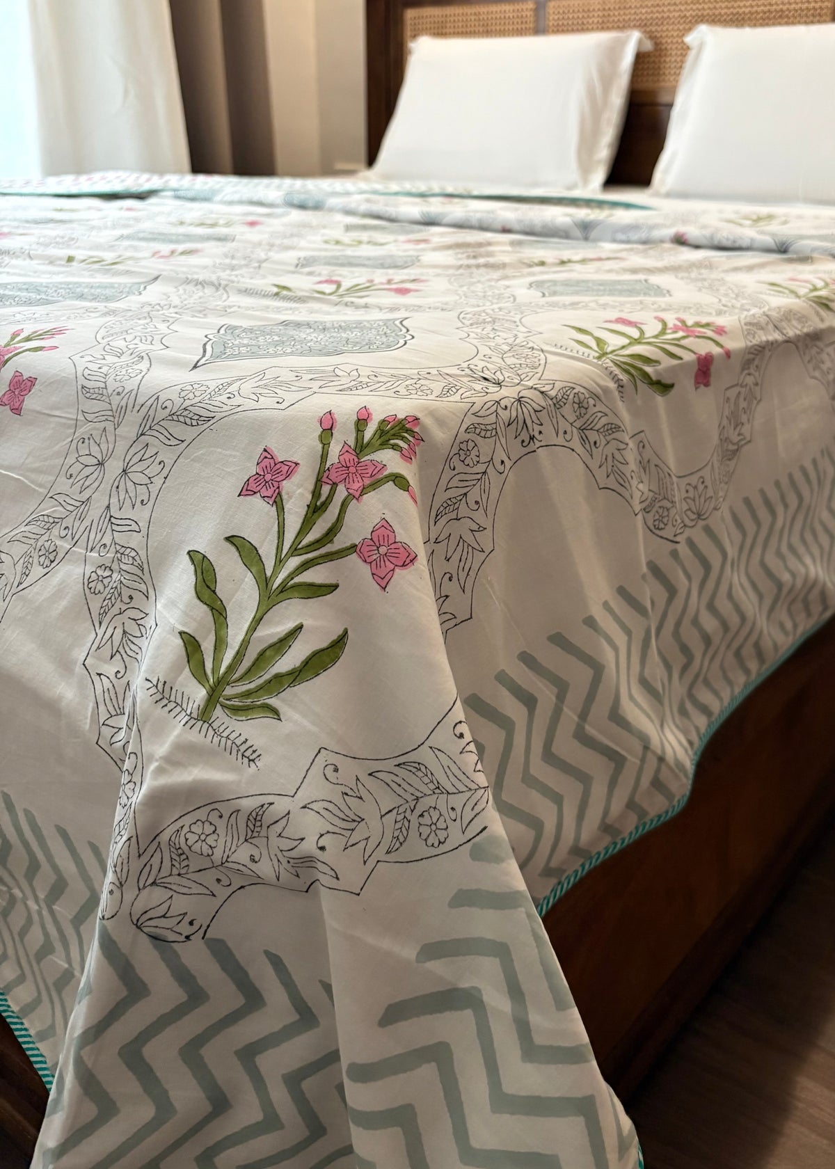 Mehzica 100% Mulmul Cotton Reversible AC Dohar – Hand Block Printed