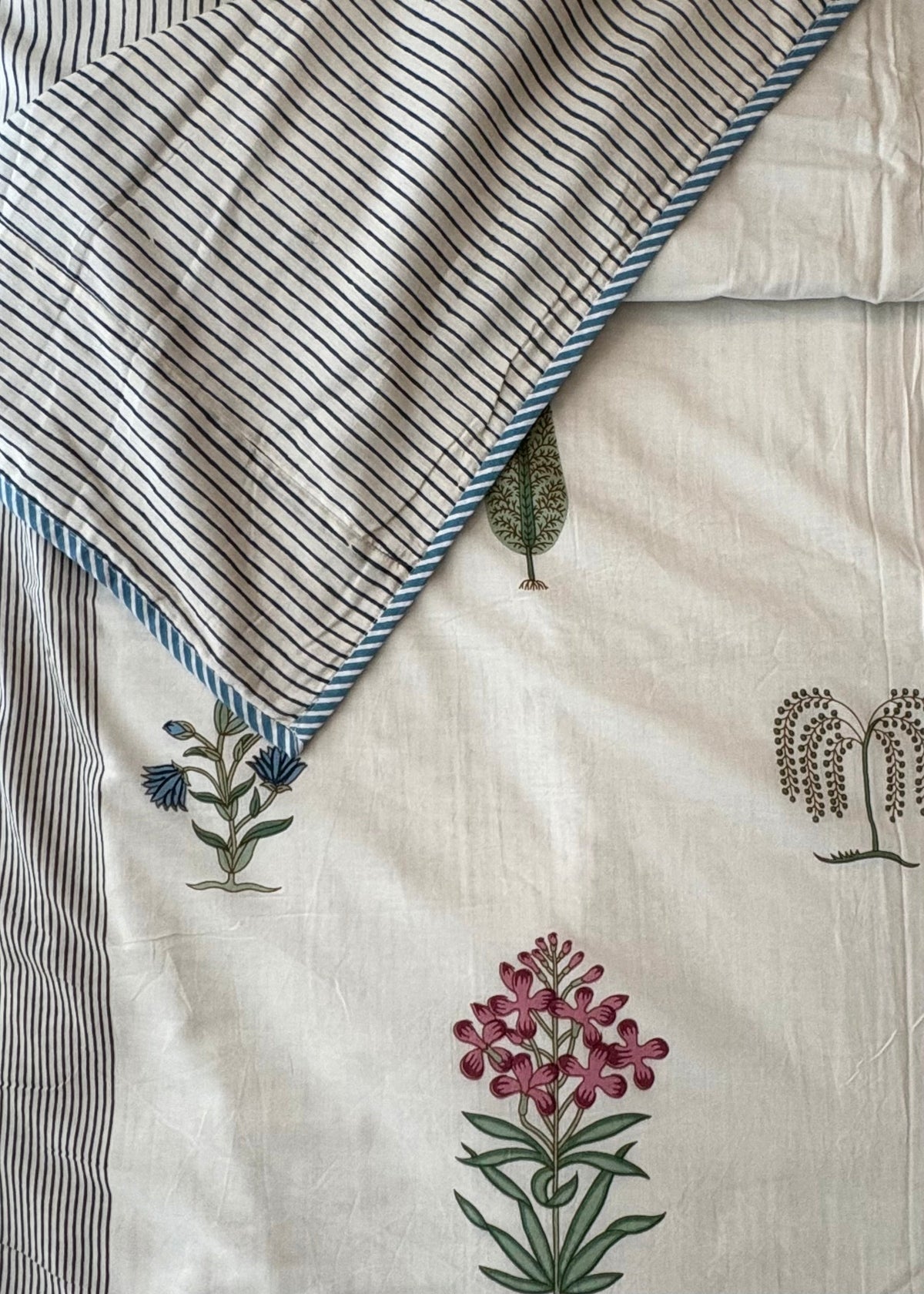 Ruhani 100% Mulmul Cotton Reversible AC Dohar – Hand Block Printed