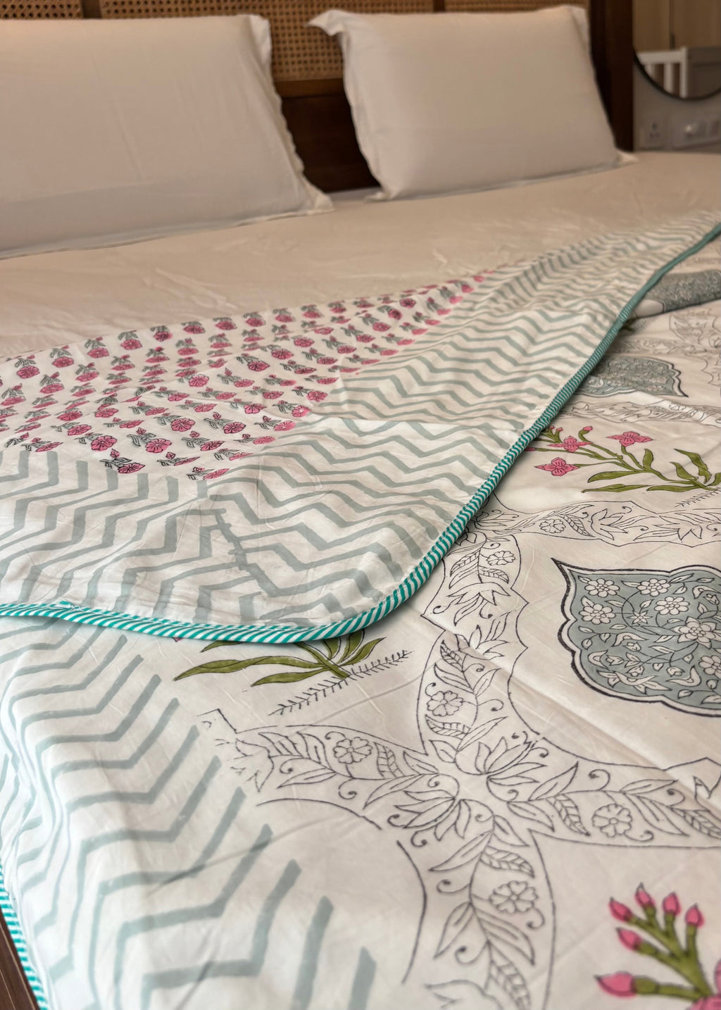Mehzica 100% Mulmul Cotton Reversible AC Dohar – Hand Block Printed