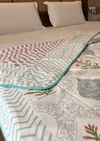 Mehzica 100% Mulmul Cotton Reversible AC Dohar – Hand Block Printed