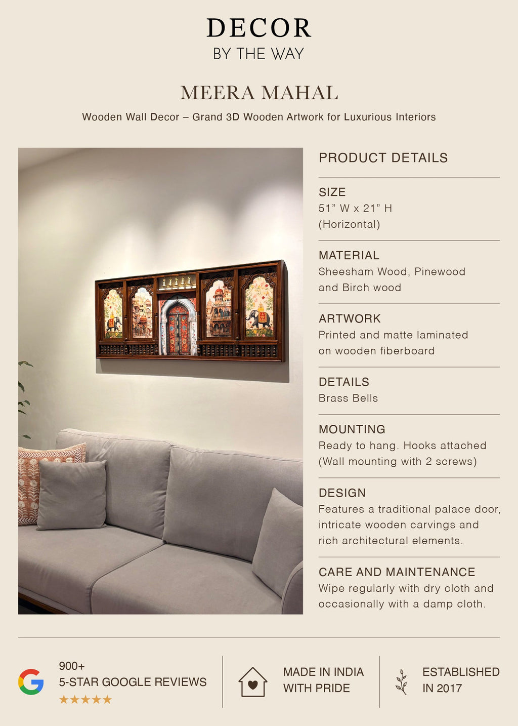 Meera Mahal Wooden Wall Decor – Grand 3D Wooden Artwork for Luxurious Interiors