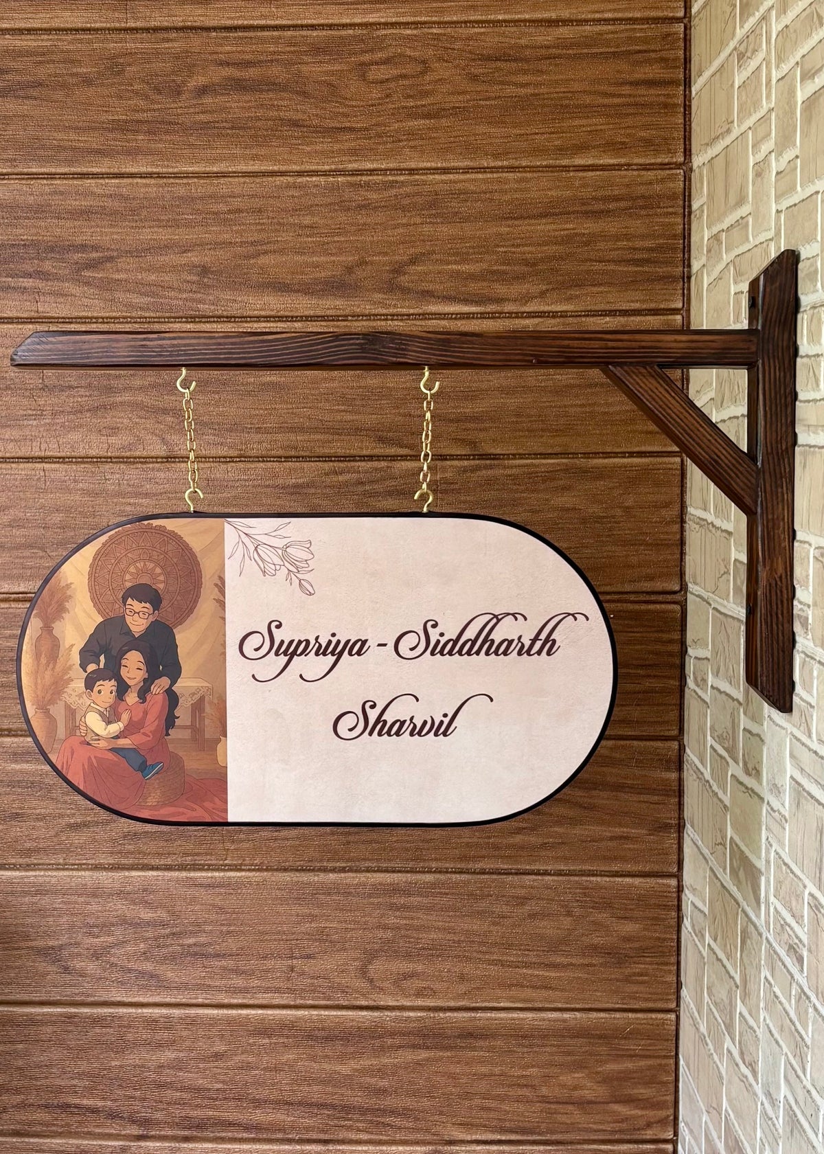 My Happy Home – Ghibli Art Inspired Name Plate with Wooden Bracket