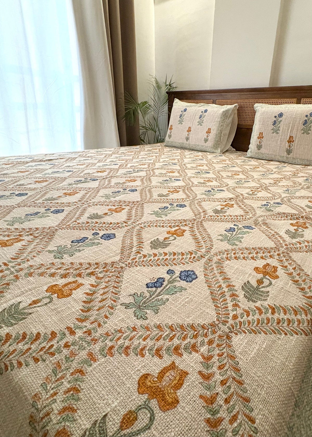 Bageecha Hand Block Printed Soft Jute Bedsheet Set