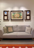 Vrindavan Ras Leela – Original Hand-Painted Pichwai Set of 3 Wooden Wall Frames with Brass Bells