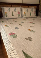 Vrindavan Hand Block Printed Soft Jute Bedsheet Set