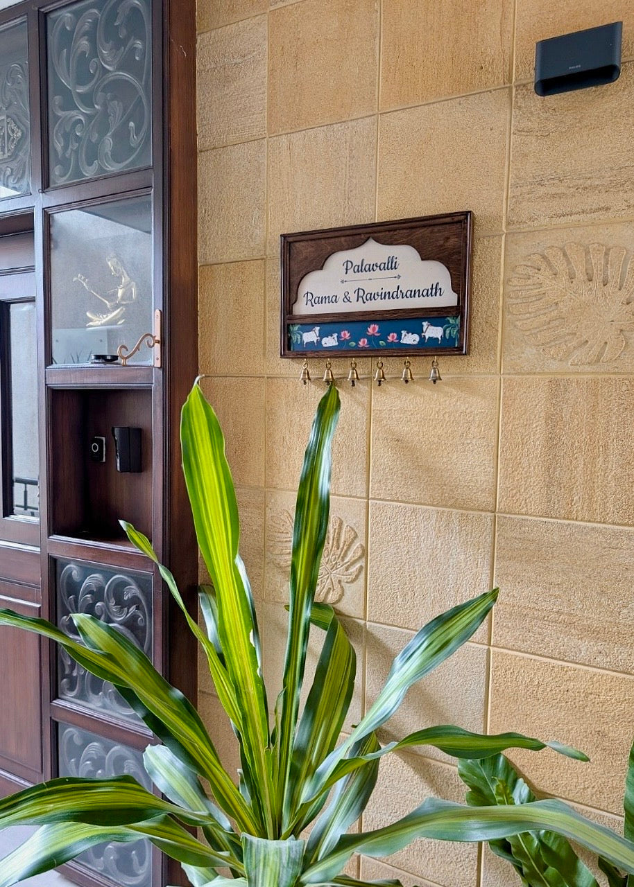 Pichwai Name Plate With Brass Bells