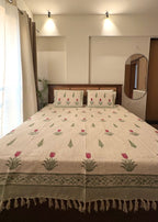 Tulip Hand Block Printed Soft Jute Bedsheet Set