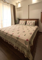 Tulip Hand Block Printed Soft Jute Bedsheet Set