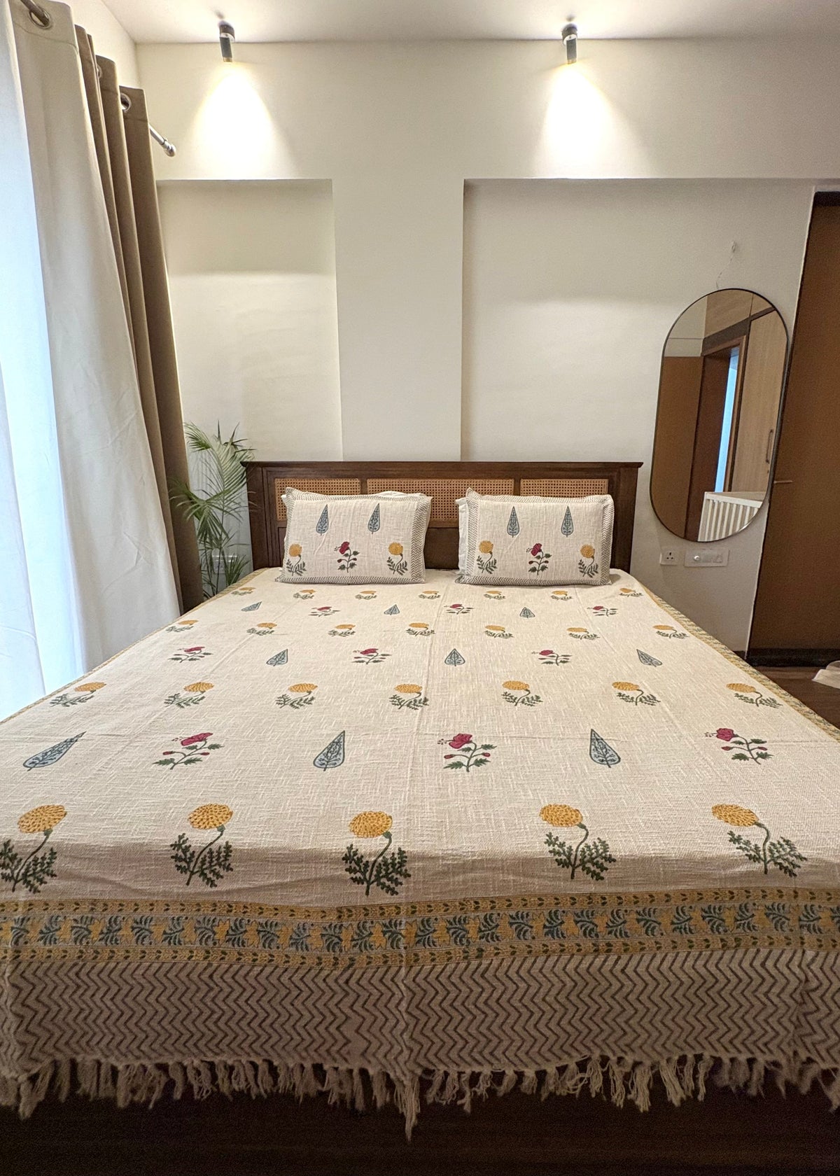Marigold Hand Block Printed Soft Jute Bedsheet Set