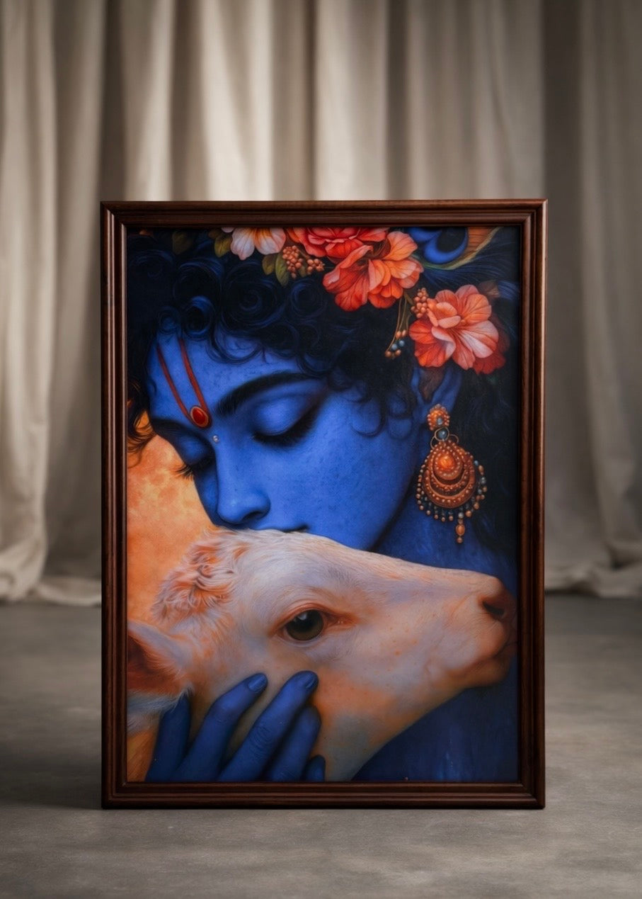 Krishna Karuna - Premium Teak Wood Devotional Wall Frame