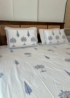 Palm Bliss 100% Cotton Hand Block Printed 300 TC Bedsheet Set
