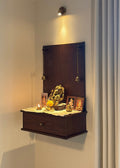 Shubhalaya Mandir – Wall-Mounted Wooden Mandir for Home | Compact & Elegant Pooja Temple with Brass Bells