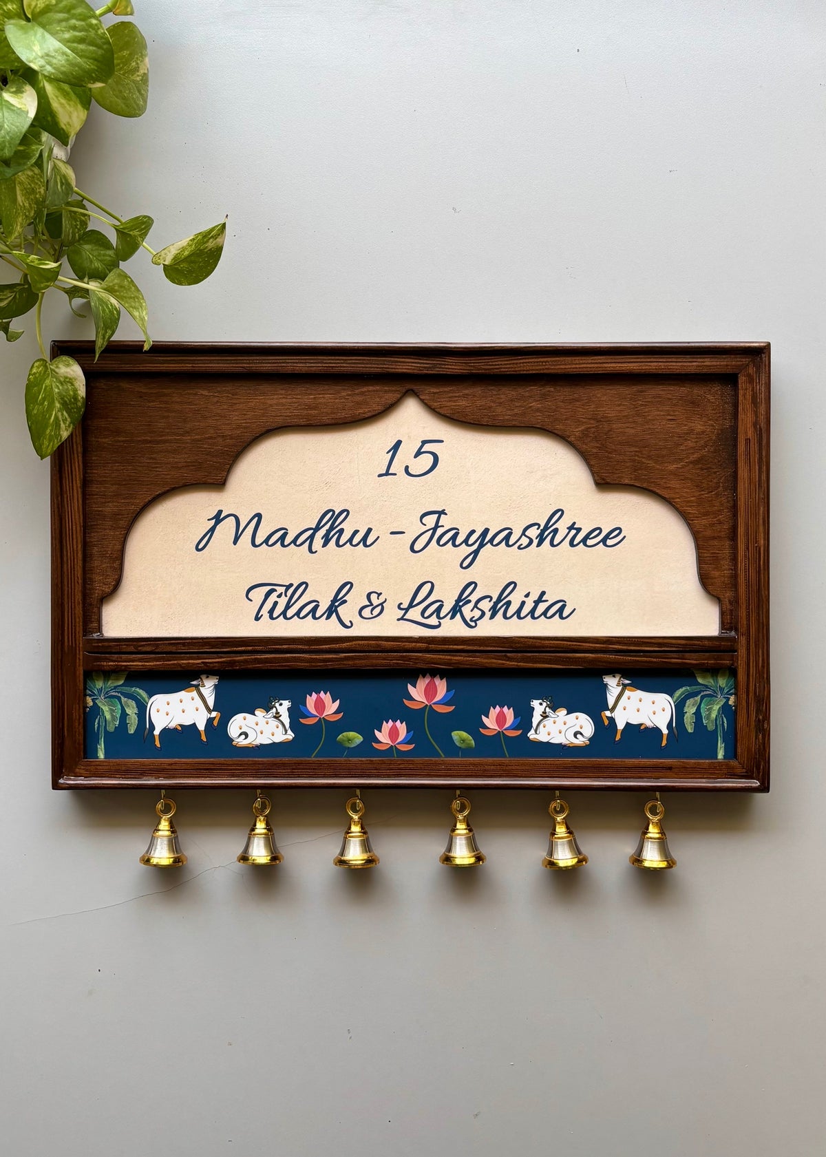 Pichwai Name Plate With Brass Bells