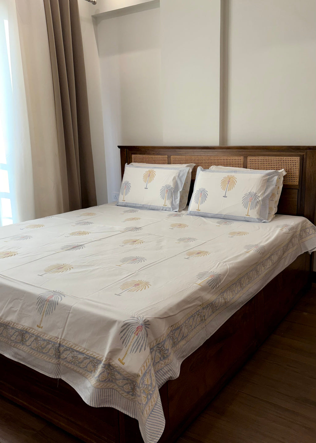 Coastal Calm 100% Cotton Hand Block Printed 300 TC Bedsheet Set