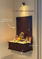 Shubhalaya Mandir – Wall-Mounted Wooden Mandir for Home | Compact & Elegant Pooja Temple with Brass Bells