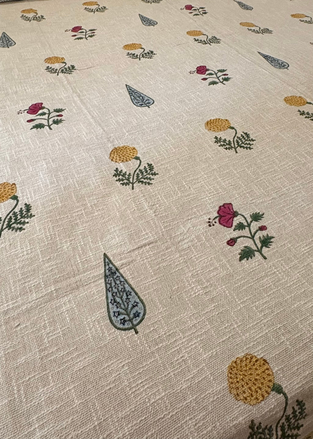 Marigold Hand Block Printed Soft Jute Bedsheet Set