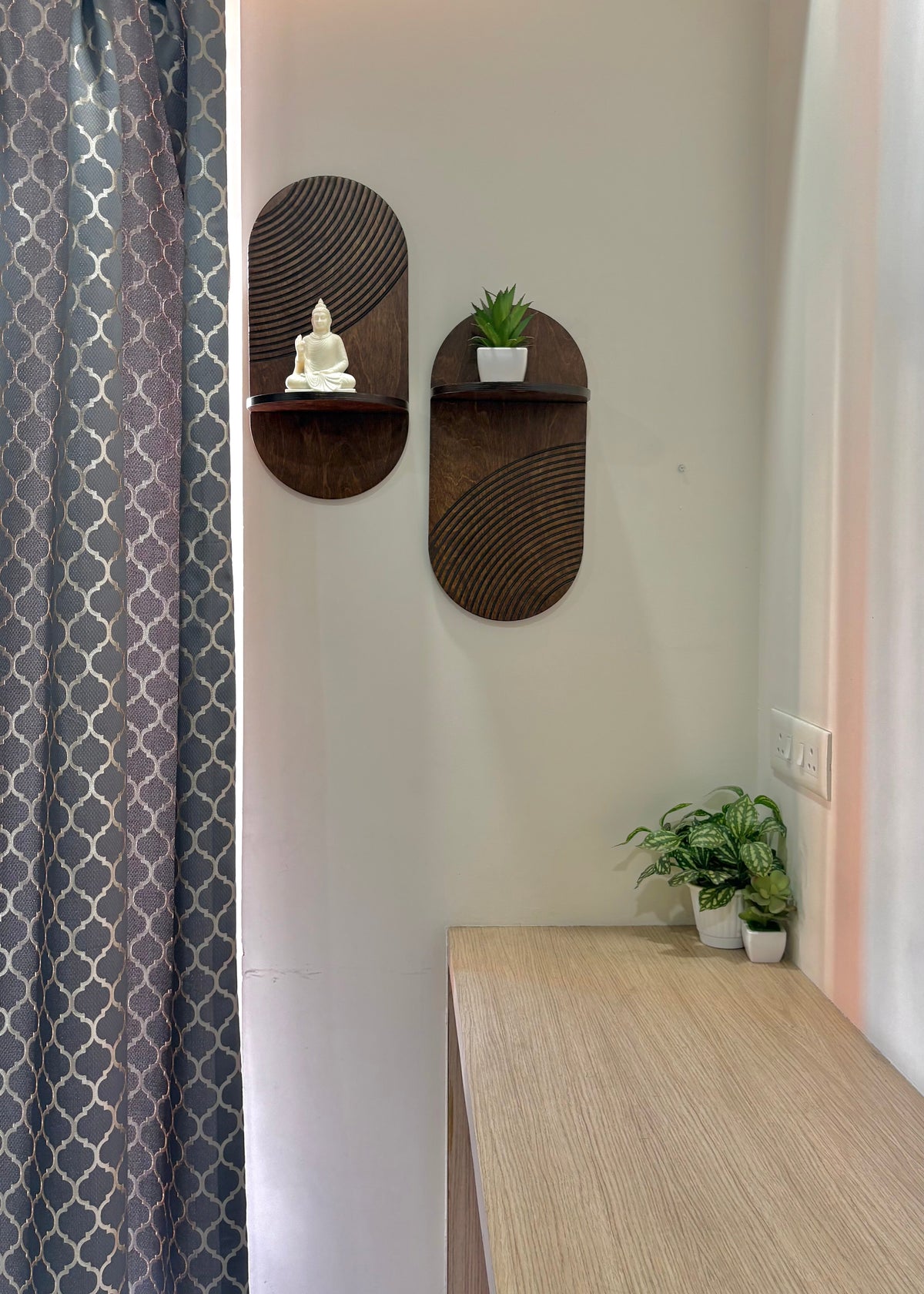 Oval Wooden Wall Shelf- Set of Two