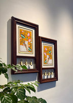 Kamdhenu Krupa | Hand-Painted Pichwai Teak Wood Wall Frame with Brass Bells - Yellow
