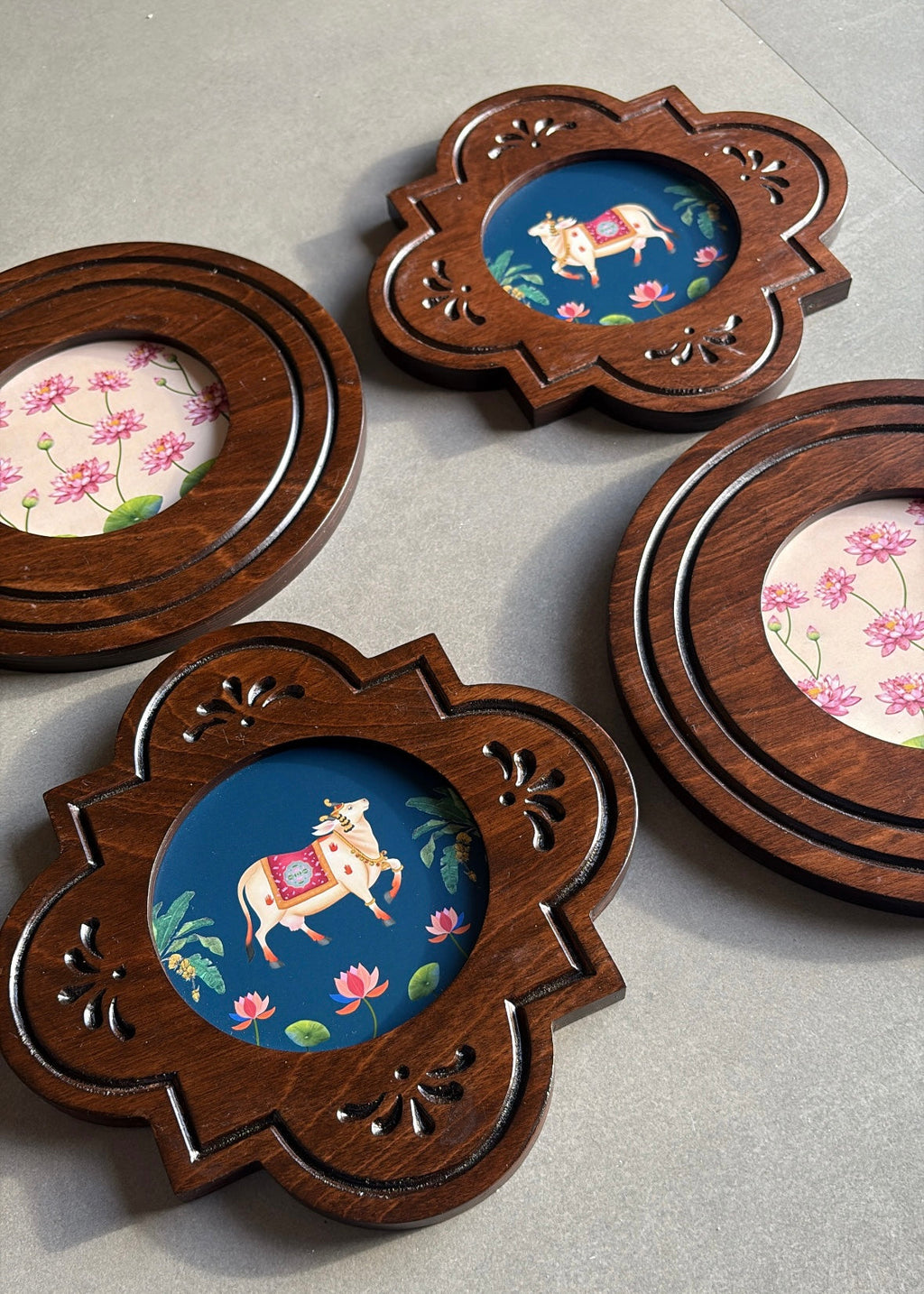 Kamal & Kamdhenu - Pichwai Inspired Wooden Wall Art Set