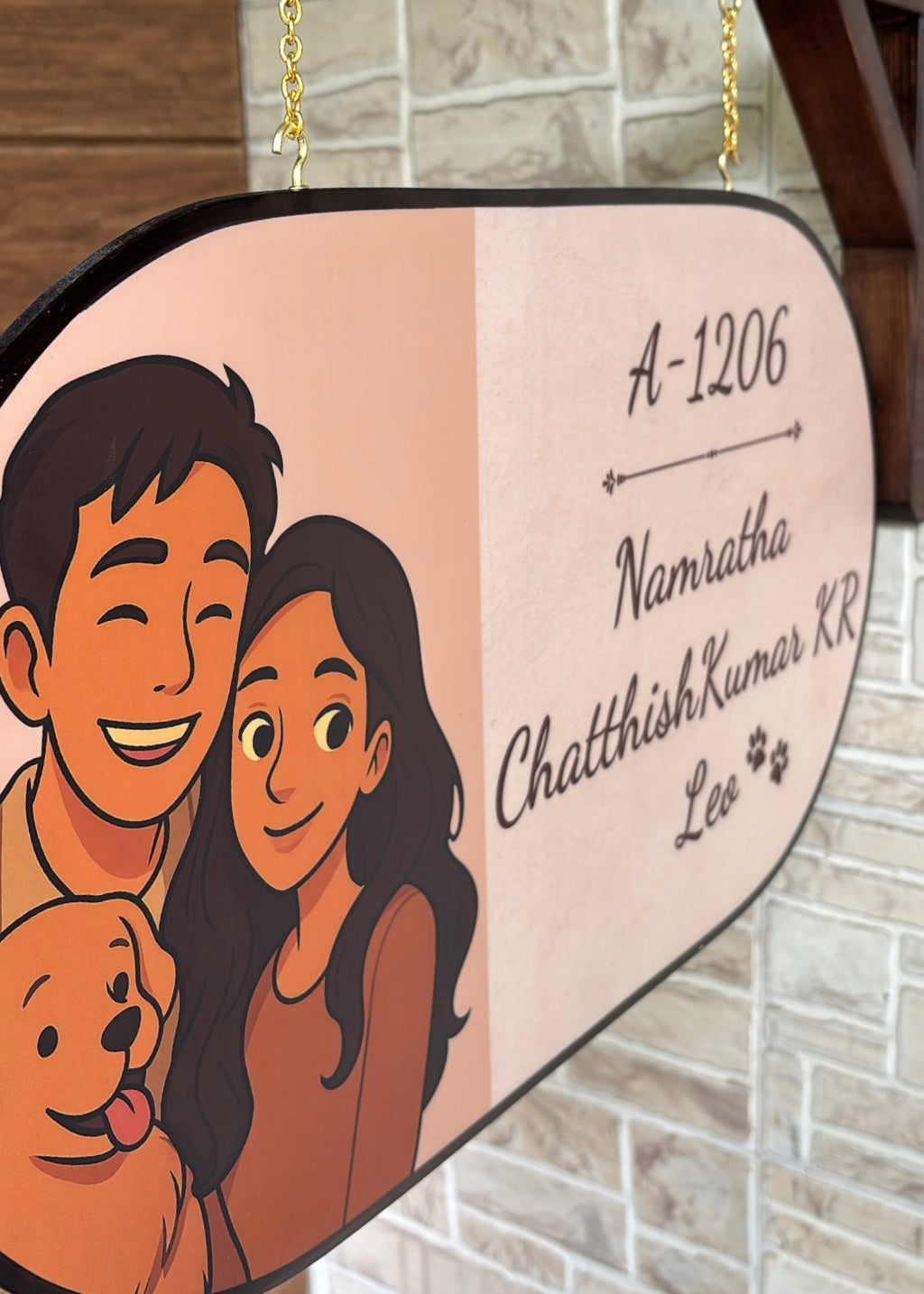 My Happy Home – Ghibli Art Inspired Name Plate with Wooden Bracket