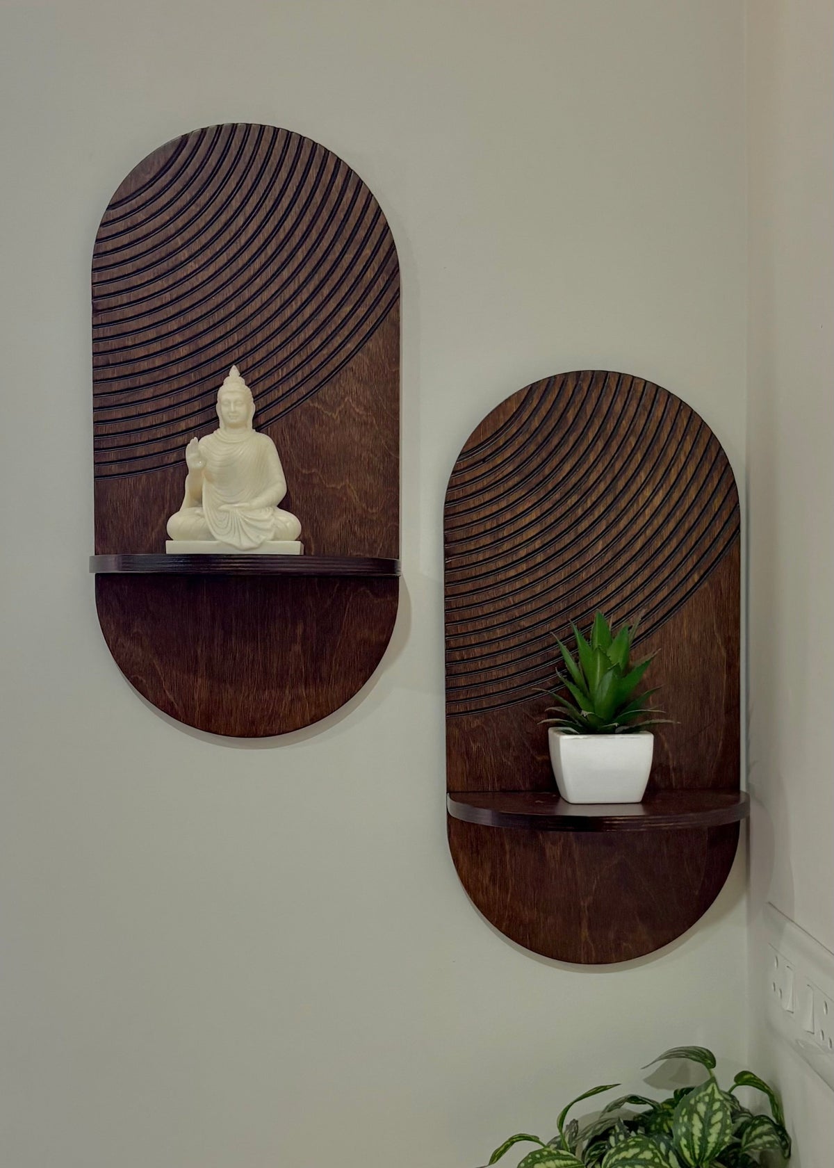 Oval Wooden Wall Shelf- Set of Two