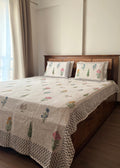 Vrindavan Hand Block Printed Soft Jute Bedsheet Set