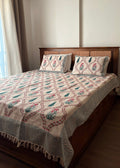 Gulaal Raag Hand Block Printed Soft Jute Bedsheet Set