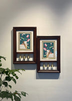 Kamdhenu Krupa | Hand-Painted Pichwai Teak Wood Wall Frame with Brass Bells - Teal